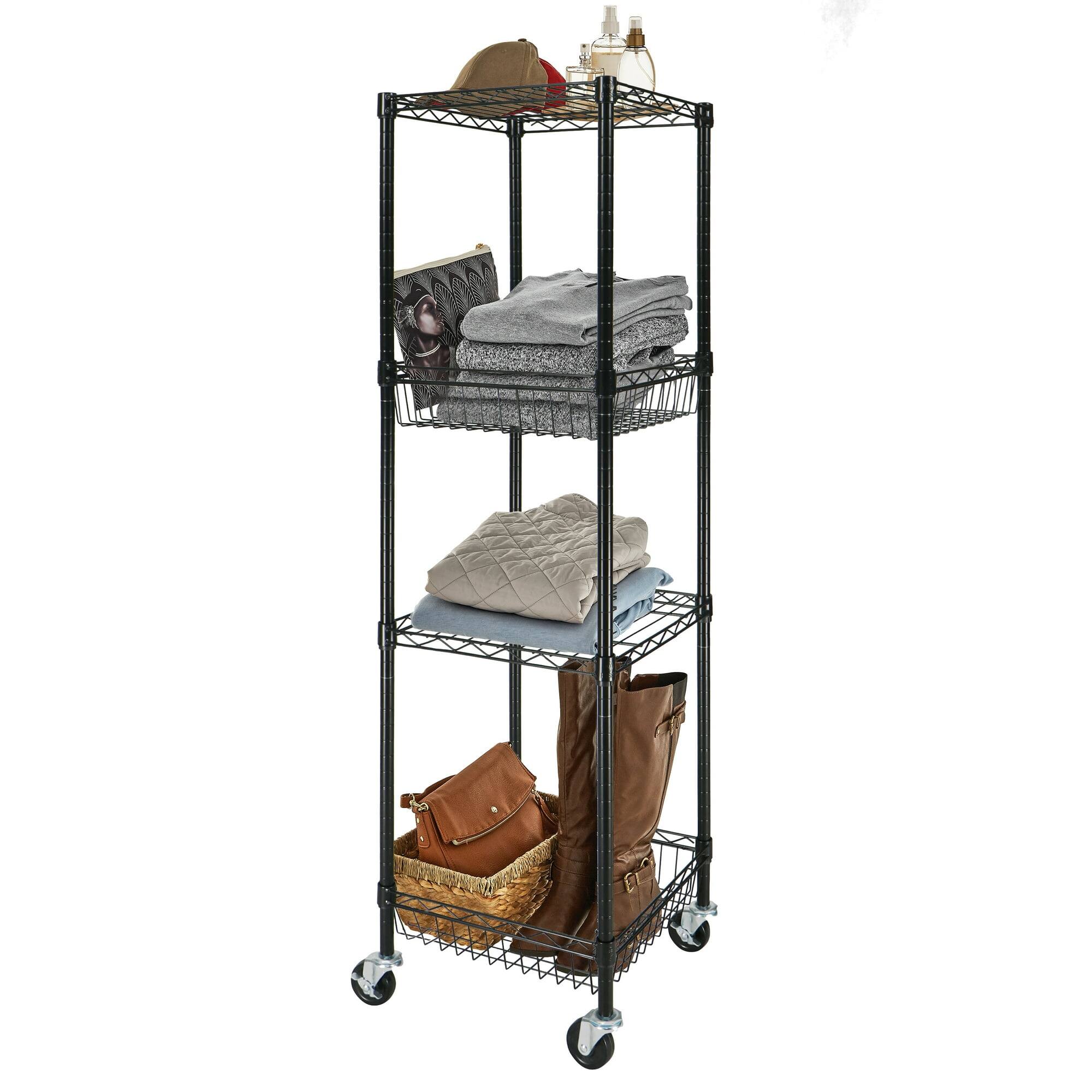 4 Shelf Steel Wire Shelving Tower with Caster 16"Dx16"Wx57.4"H Bed